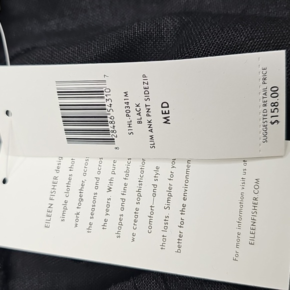 Eileen Fisher Black Linen Slim Ankle Pant, Side Zip, New, Size Medium - Picture 6 of 13
